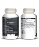 Two white supplement bottles with black labels on a white background