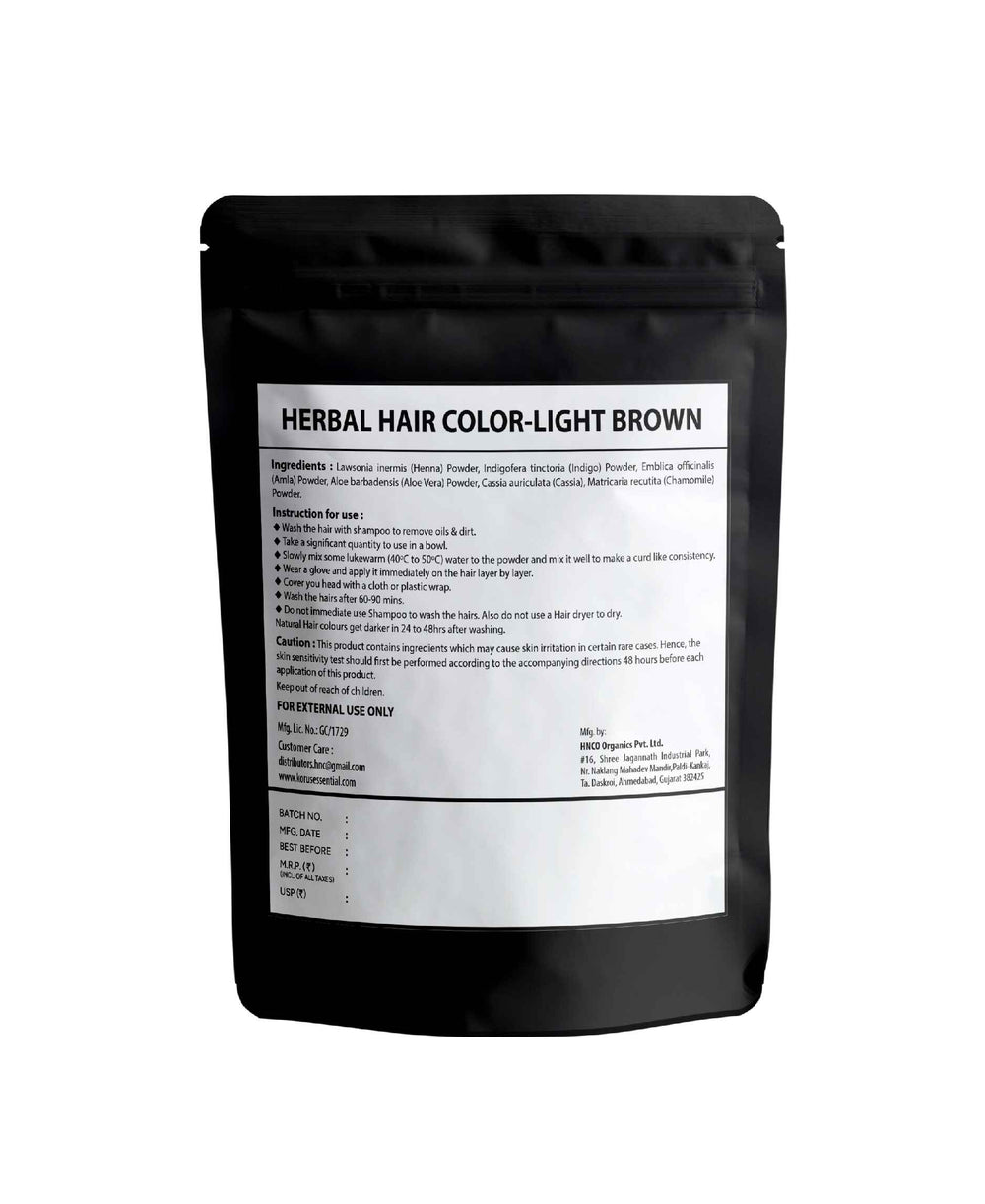 Korus Essential Herbal Hair Color (Light Brown) - 100g | with Henna, Amla, Aritha, etc. - HNW GLOBAL